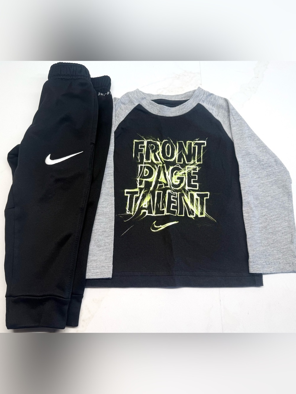 Nike Boys 2T Dri-FIT Outfit Set Pants Long Sleeve Shirt Black Gray